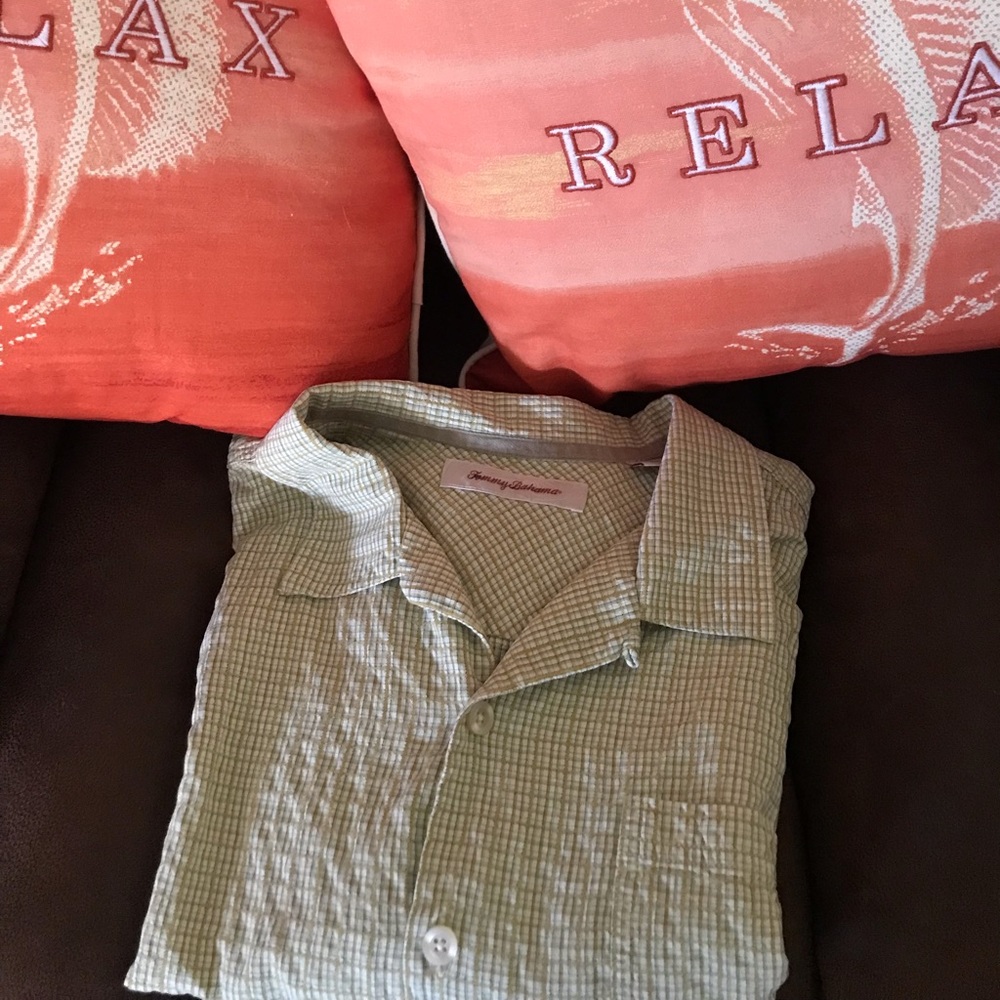 Tommy Bahama, Green (Checkered), Short Sleeve, XLX